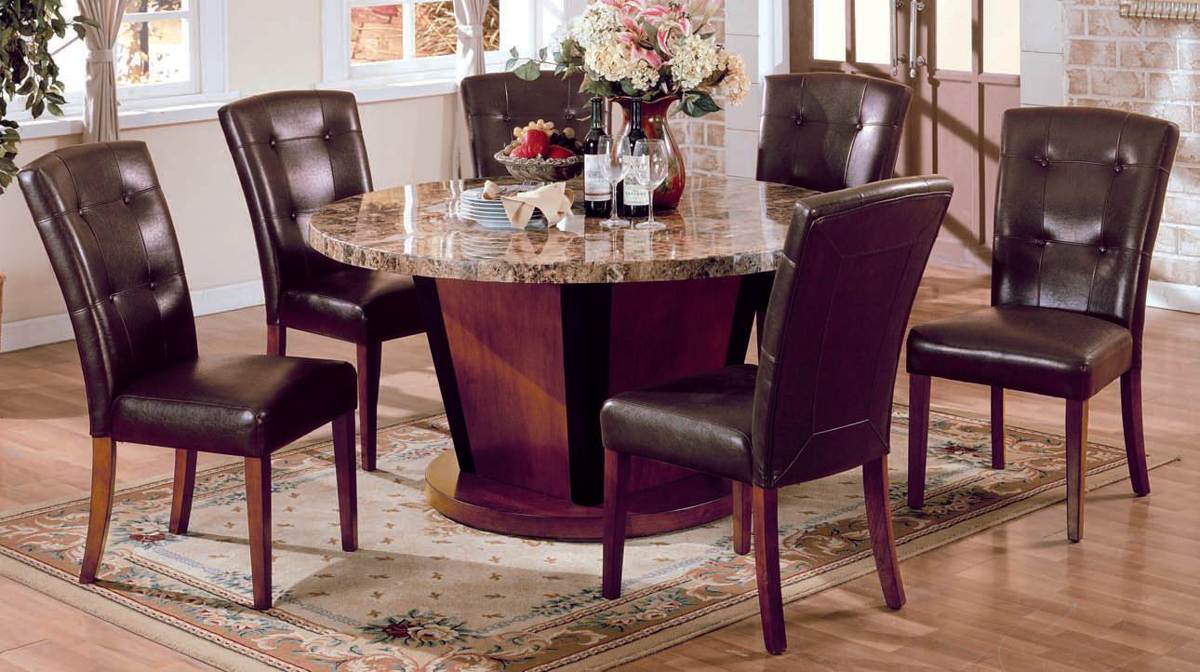 Bologna Brown Cherry Marble Pu Wood 60 Inch Round 7pc Dining Room Set The Classy Home