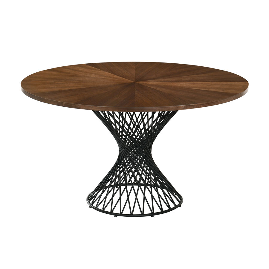 Armen Living Cirque Walnut Wood Black Base 54 Inch Round Pedestal Dining Table The Classy Home