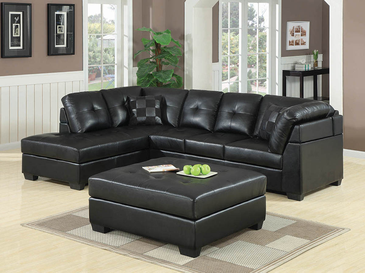 Coaster Furniture Darie Black Faux, Pulaski Leather Sectional Sofa With Ottoman Black