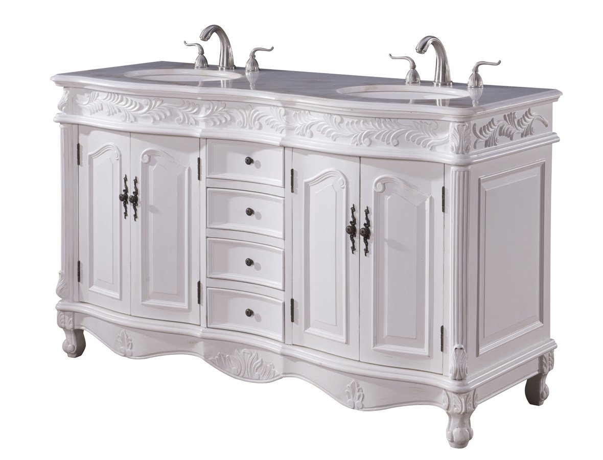 Elegant Decor Windsor White 60 Inch, 60 Inch White Bathroom Vanity