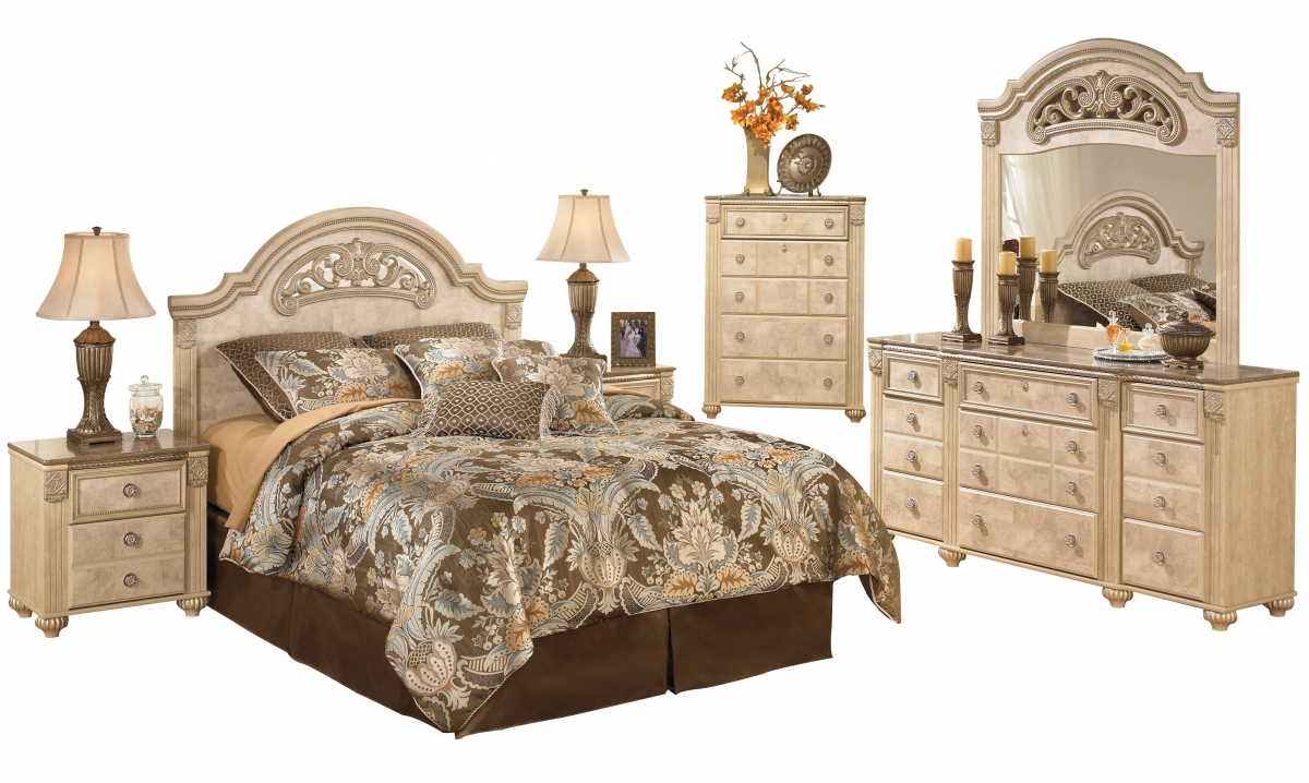 Saveaha Light Brown Wood Marble 2pc Bedroom Set W Queen Poster Bed The Classy Home