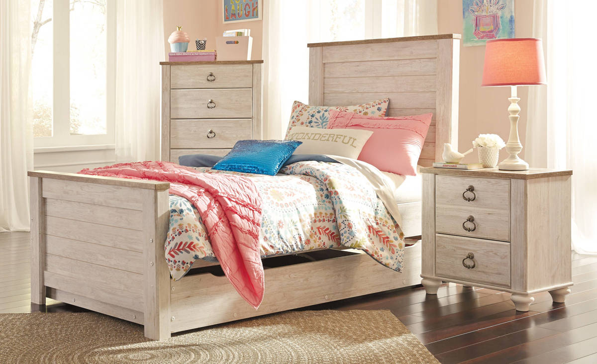 Ashley Furniture Willowton 2pc Bedroom, Twin Trundle Bed Set