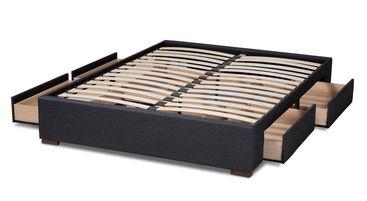 Baxton Studio Leni Charcoal Fabric, Platform Bed Frame With Storage Queen