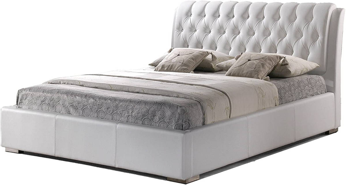 Baxton Studio Bianca White Faux Leather, White Leather Headboard King Bed