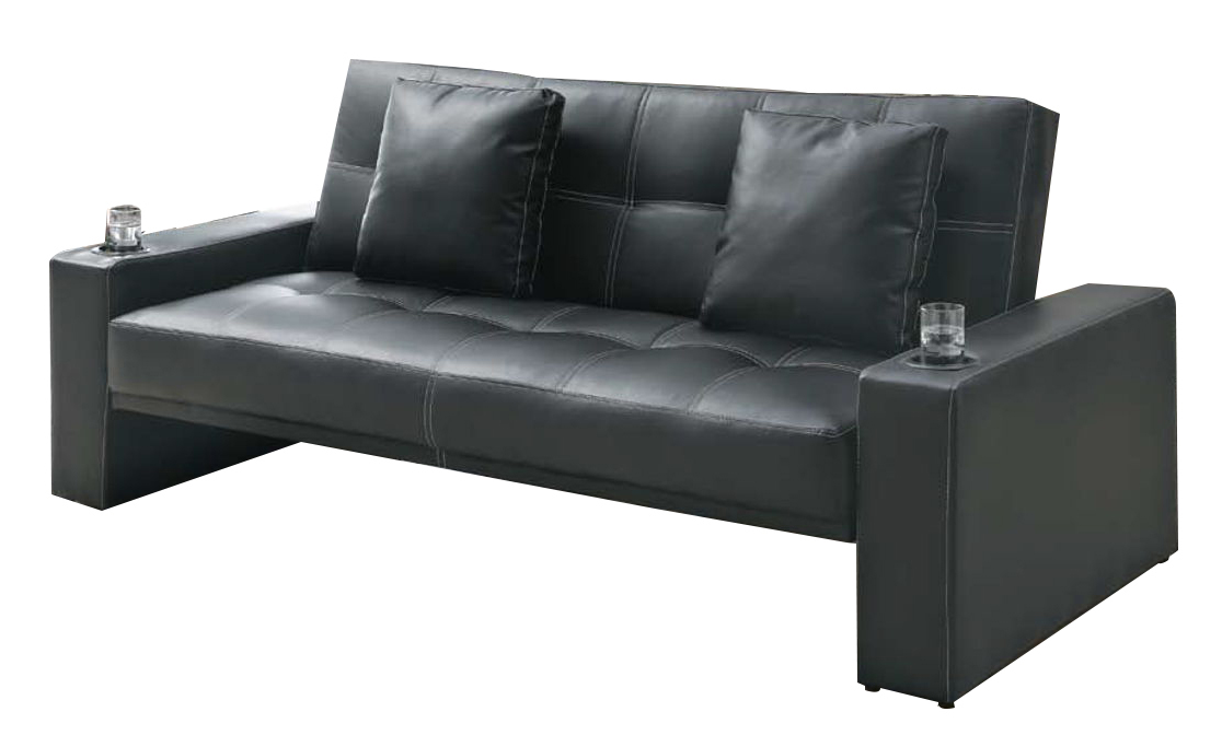 Coaster Furniture Black Faux Leather, Coaster Fine Furniture Faux Leather Sofa Bed With White Stitching