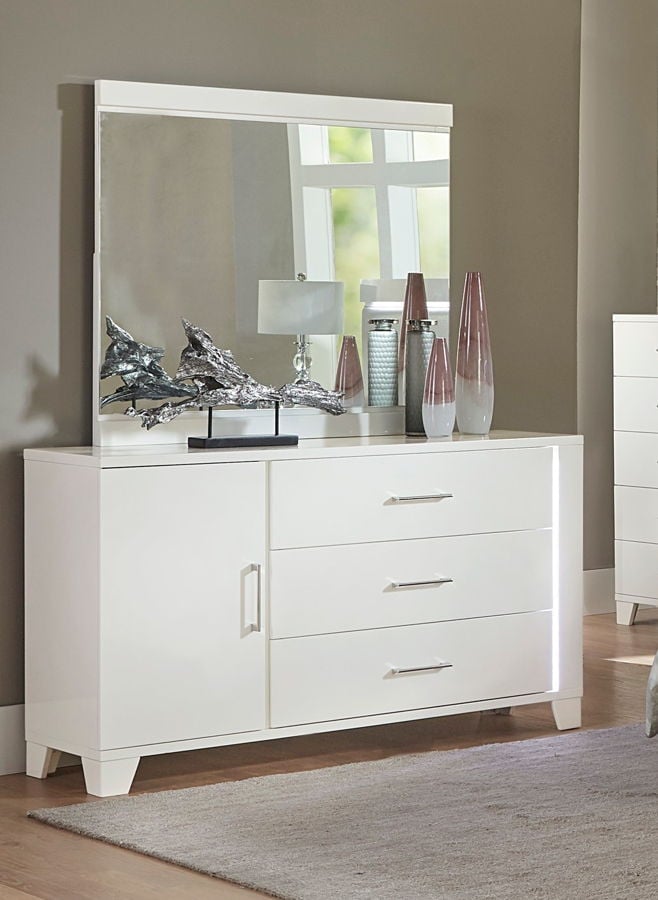 Home Elegance Kerren White High Gloss, White Gloss Dresser With Mirror