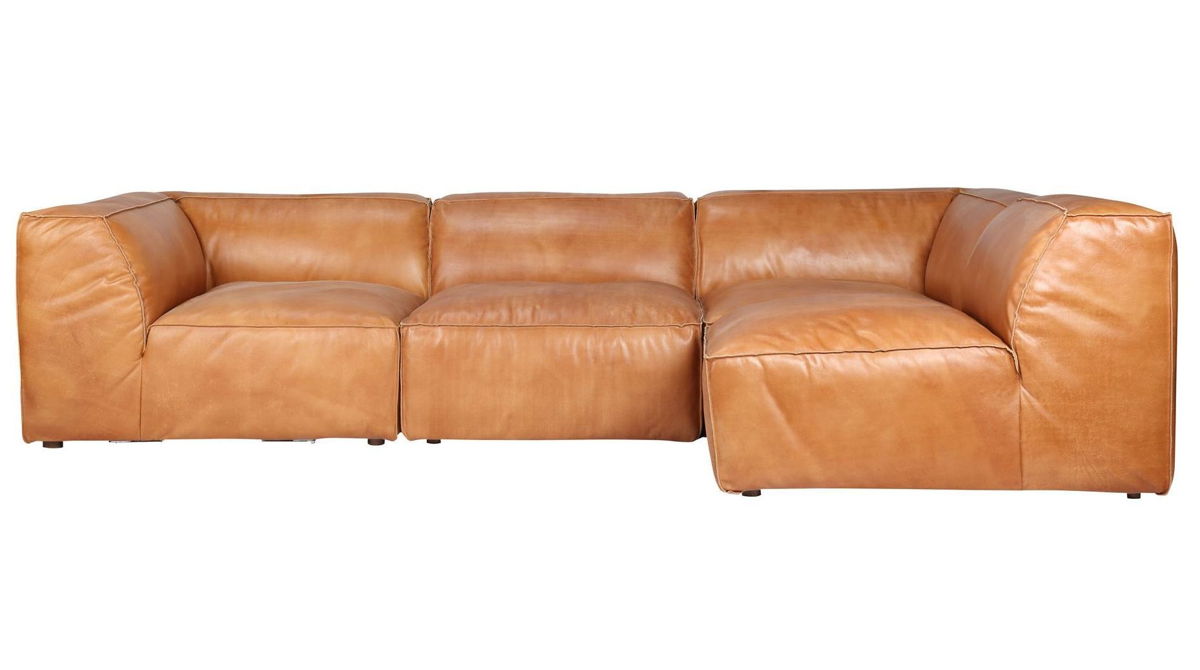 Moes Home Luxe Tan Grain Leather, Modular Leather Sectional