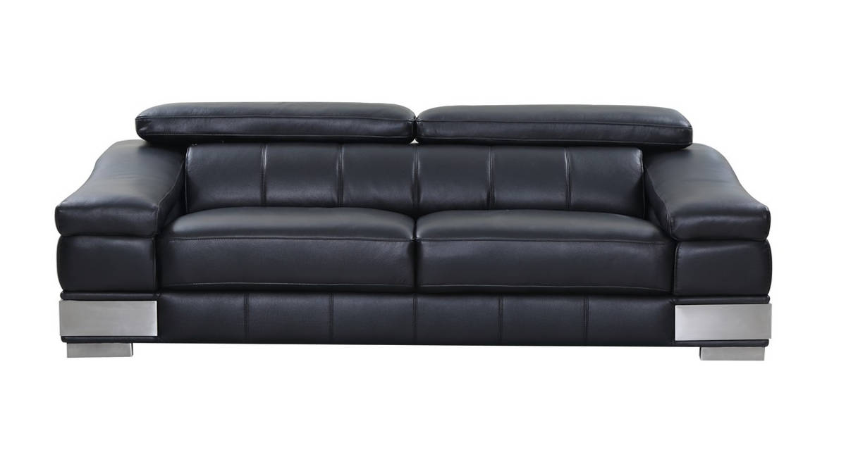 Homeroots Modern Black Leather Sofa, Contemporary Black Leather Sofa