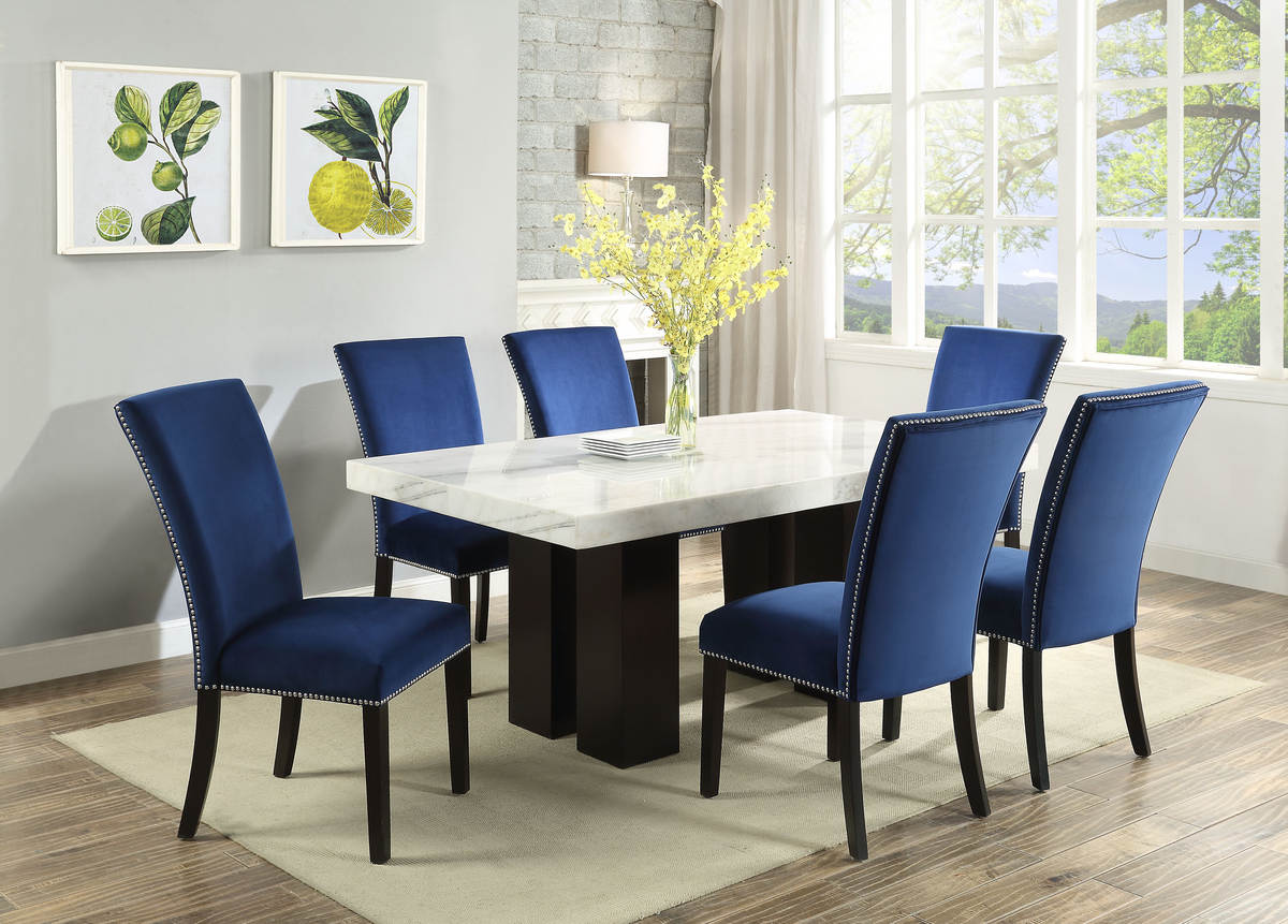 White And Silver Dining Room Set Off 68, Blue Dining Room Set