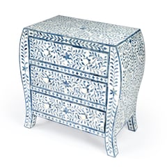 Butler Specialty Company Trubadur and Bone Inlay 3 Drawer Chest, White and Blue