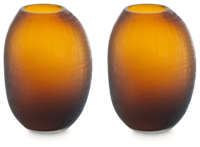 2 Ashley Furniture Embersen Contemporary Amber Glass Vases