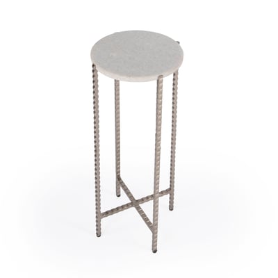 Butler Specialty Nigella White Silver Marble And Cross Legs Side Table