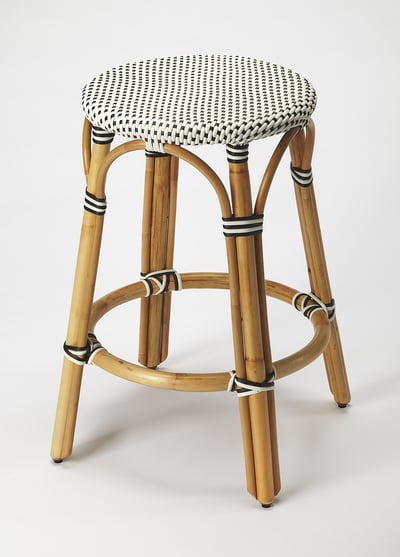 Butler Specialty Tobias Black White Rattan 24 Inch Counter Stool