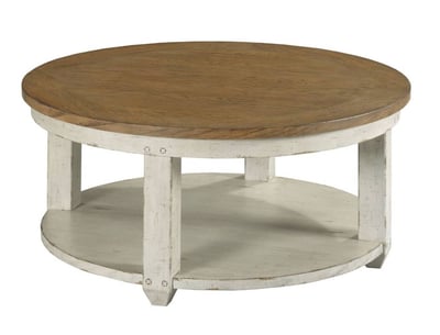 Hammary Chambers Medium Brown Rustic Chalk White Round Coffee Table