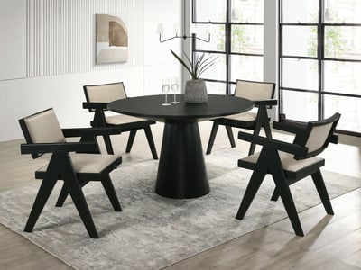Lilola Home Jasper Ebony Black Beige 5pc Round Dining Set