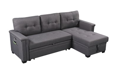 Lilola Home Ashlyn Dark Gray Reversible Sleeper Sectional Sofa with Storage...