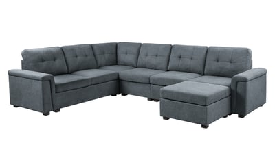 Lilola Home Isla Gray Contemporary 7pc Sectional Sofa with Ottoman