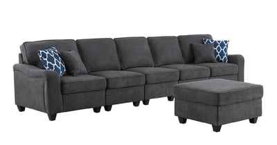 Lilola Home Leo Contemporary Dark Gray Woven 6 Seater Sofa and Ottoman