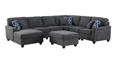Lilola Home Leo Dark Gray Woven 7pc Modular L Shape Sectional with Sofa LAF...