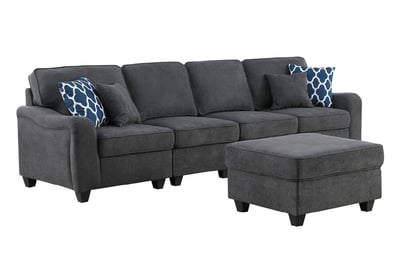 Lilola Home Leo Contemporary Dark Gray Woven 5 Seater Sofa and Ottoman