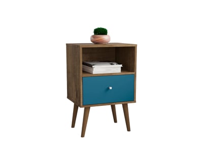 Manhattan Comfort Liberty Rustic Brown Aqua Blue Night Stand 1.0