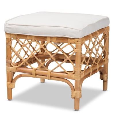 Baxton Studio Bali Pari Orchard White Fabric Ottoman