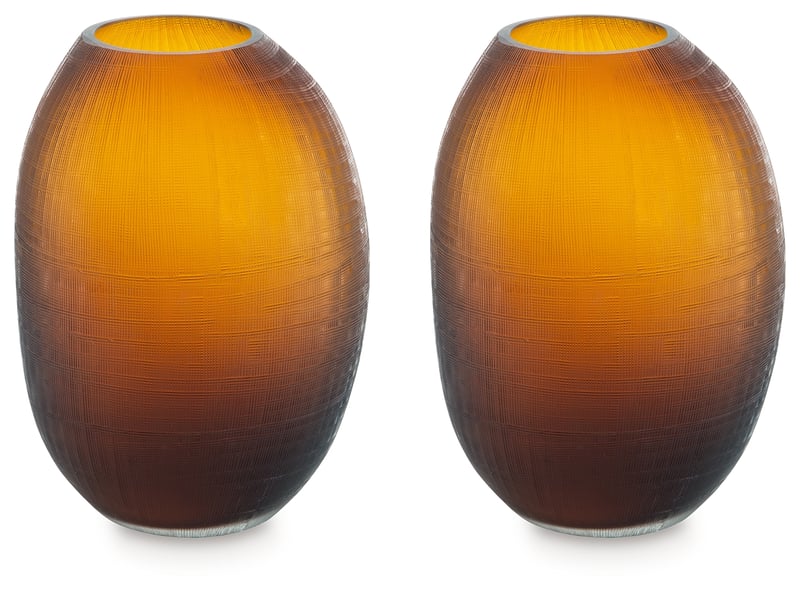2 Ashley Furniture Embersen Contemporary Amber Glass Vases A2900002