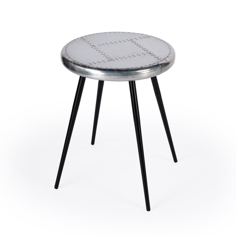 Butler Specialty Midway Aviator Silver Round Metal Side Table BSF-5639330 Butler Specialty Midway Aviator Silver Round Metal Side Table BSF-5639330