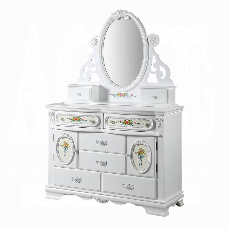 Acme Furniture Flora White Dresser and Mirror ACM-BD0164-DRMR