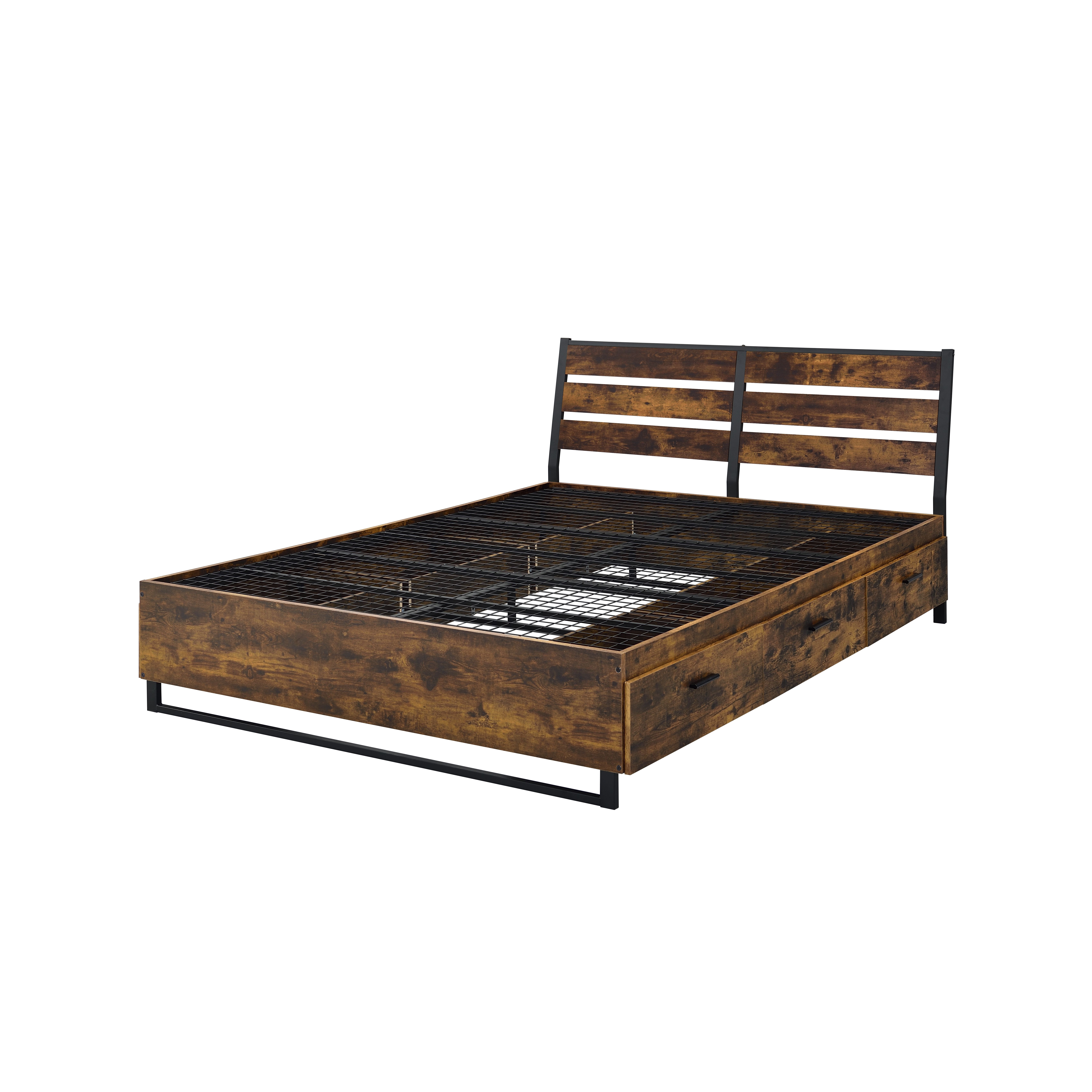 Acme Furniture Juvanth Rustic Oak Black King Storage Bed