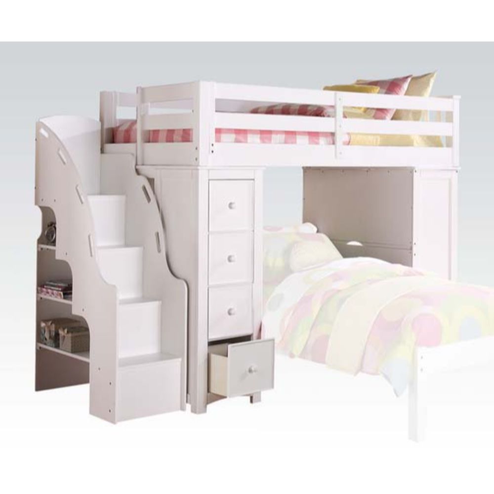 Acme Furniture Freya White Bookcase Ladder Loft Bed