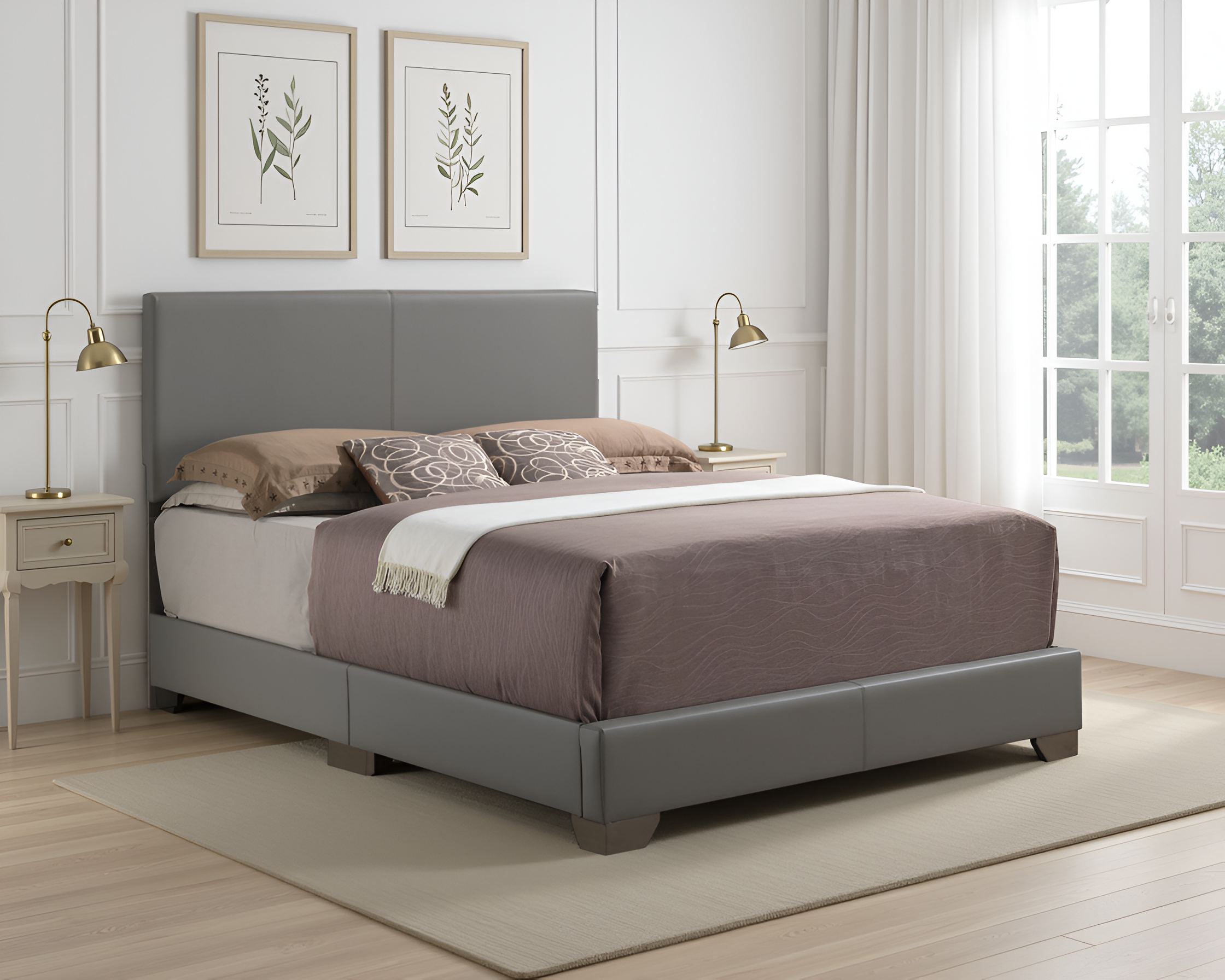 Elite Space Living Antwerp Light Grey Faux Leather Full Bed