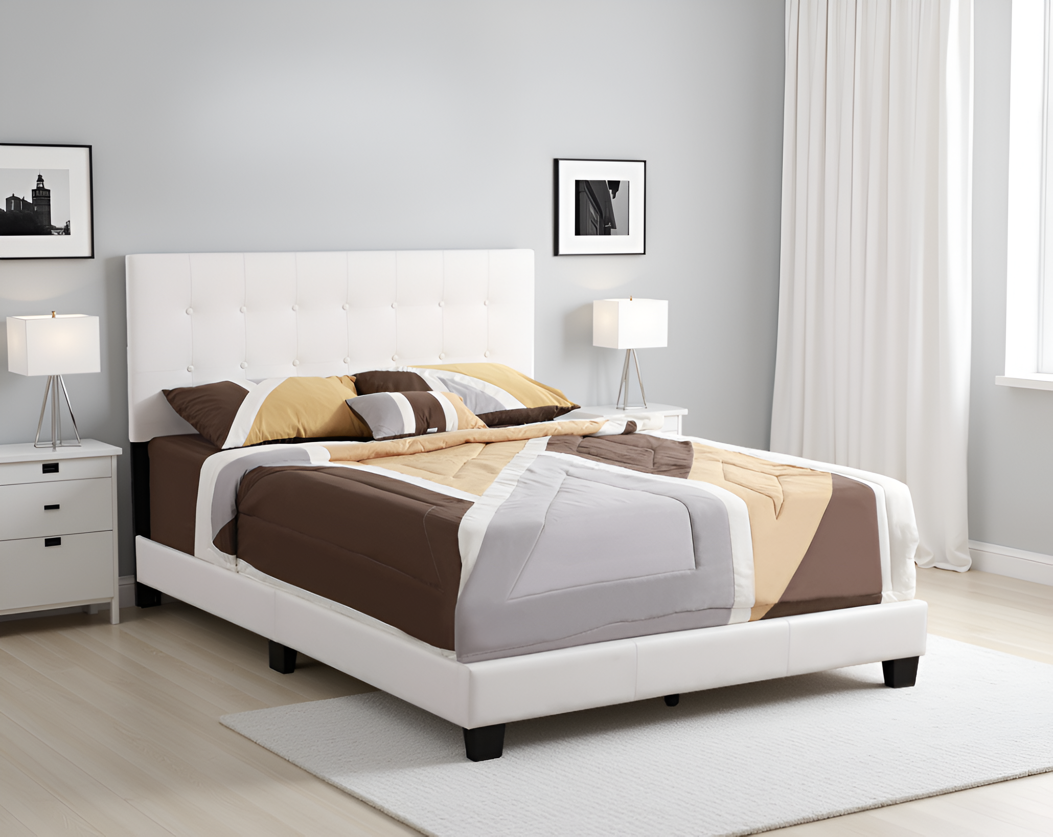 Elite Space Living Patras White Faux Leather Bed