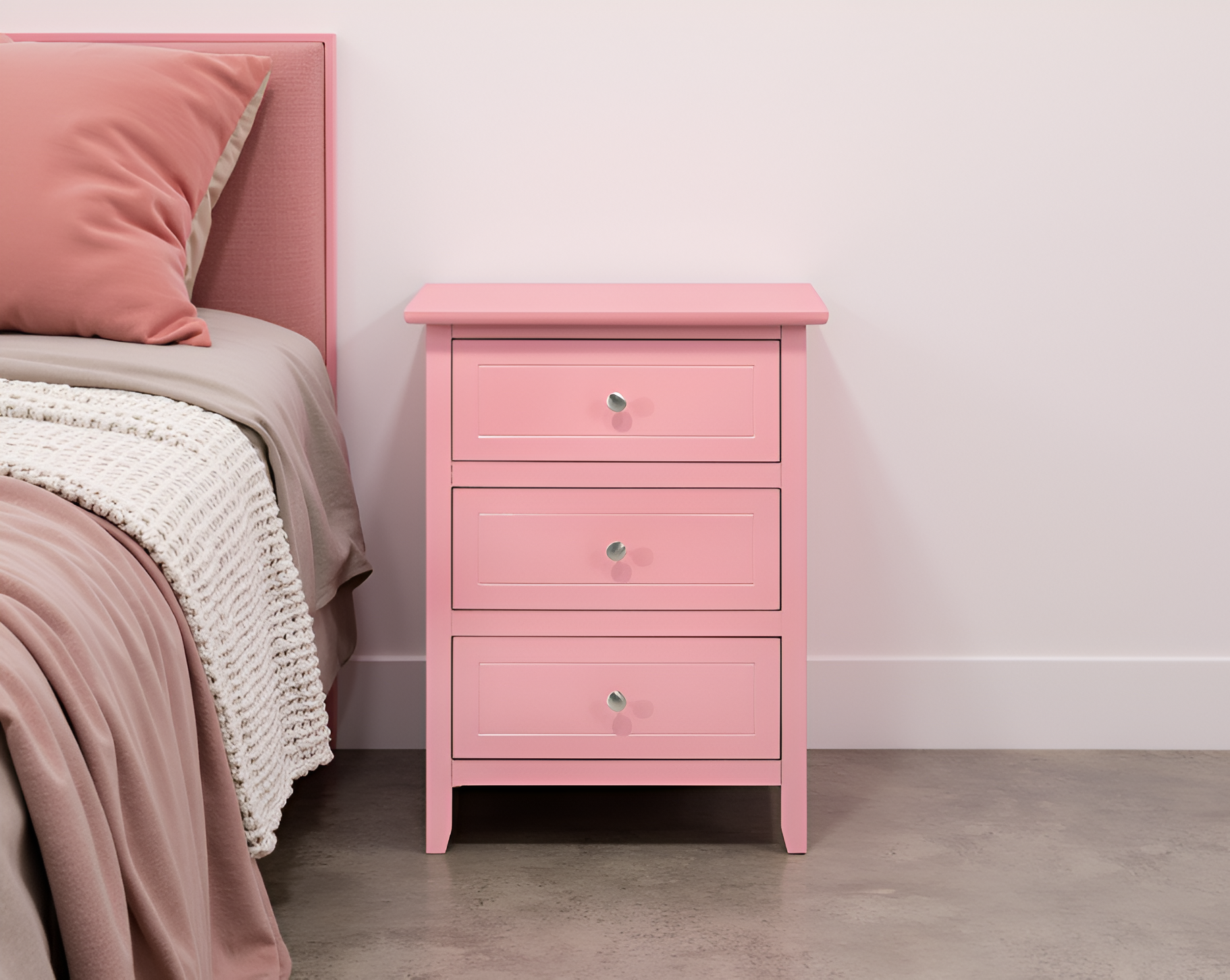 Elite Space Living Lublin Pink 3 Drawers Nightstand