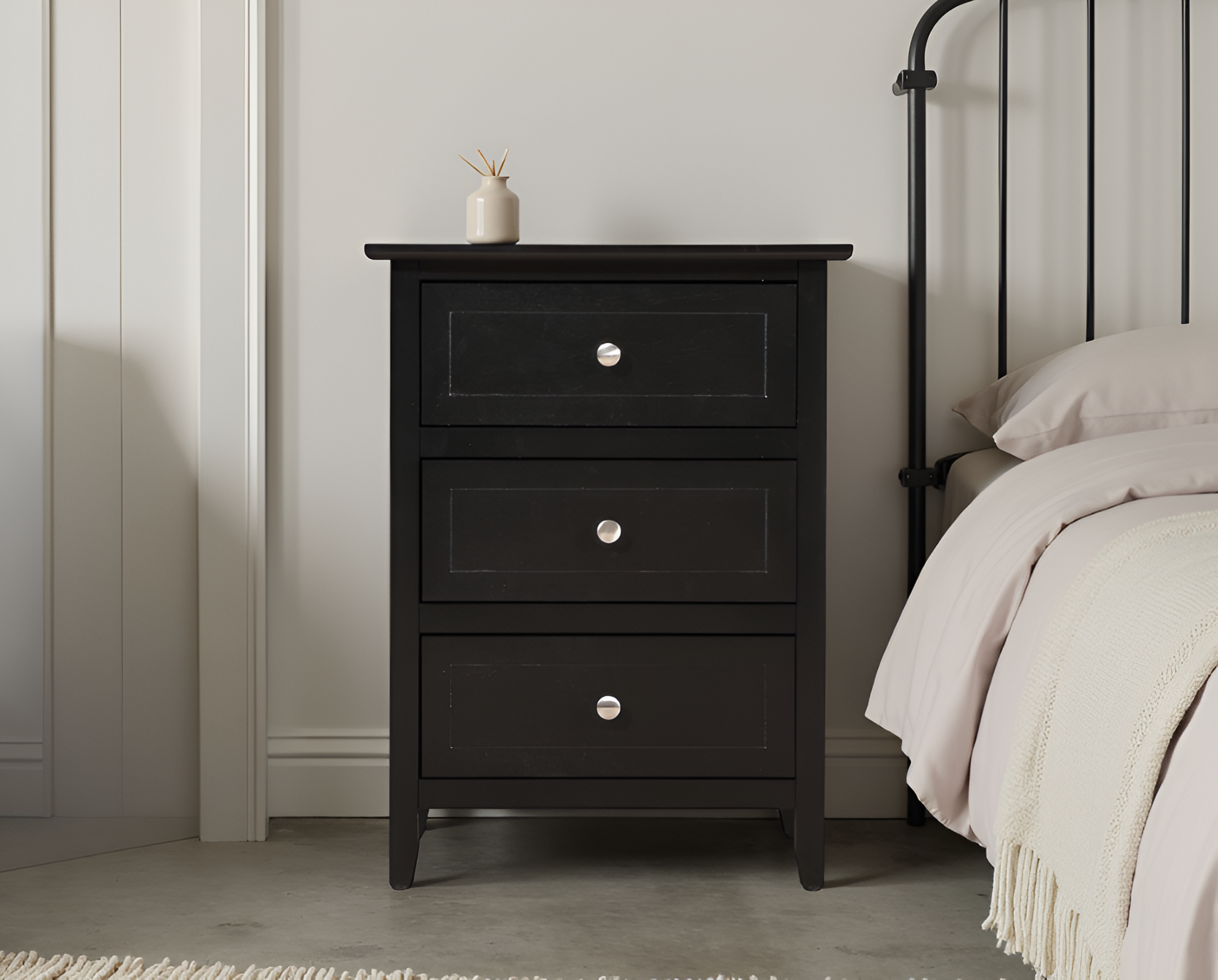 Elite Space Living Lublin Black 3 Drawers Nightstand