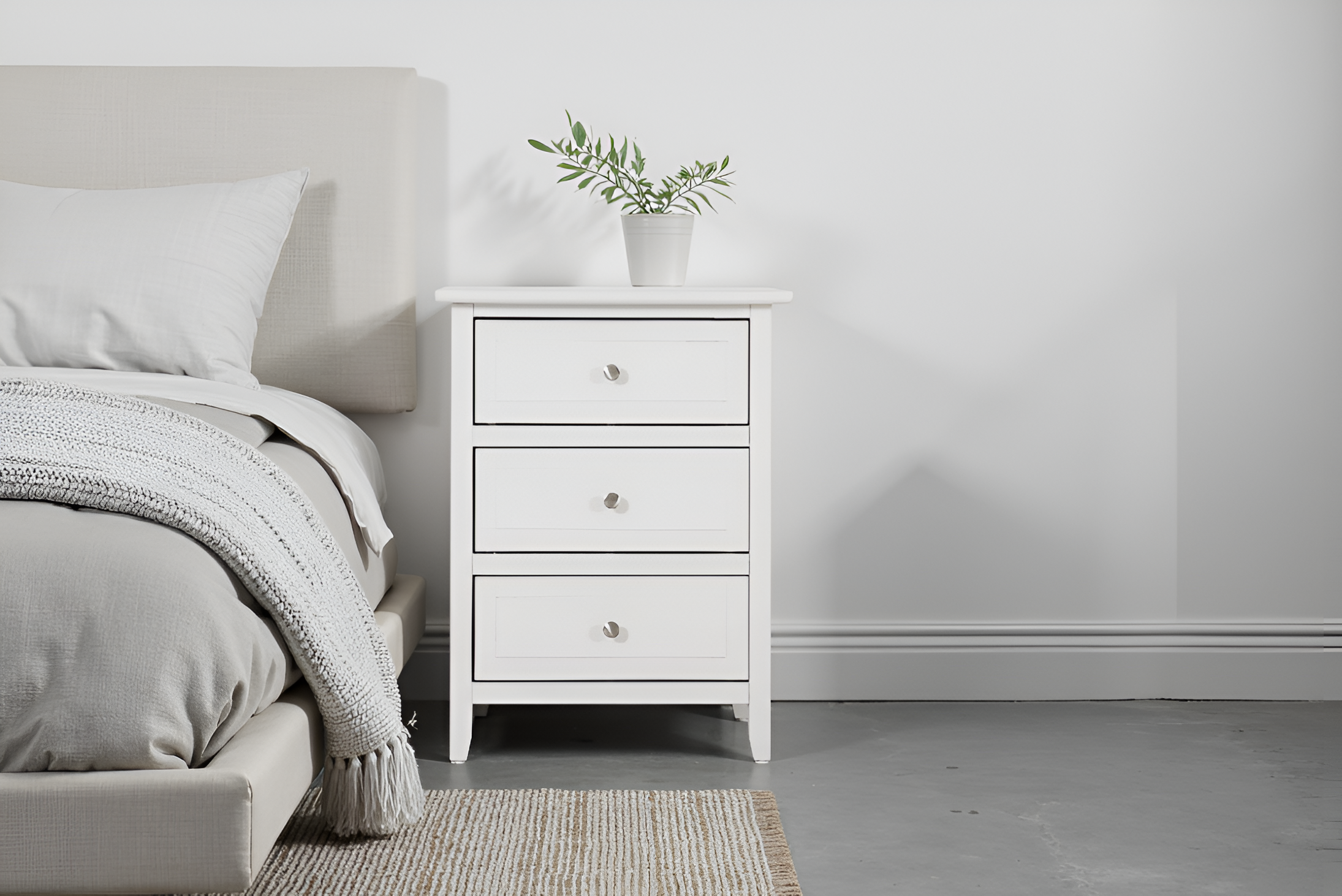 Elite Space Living Lublin White 3 Drawers Nightstand