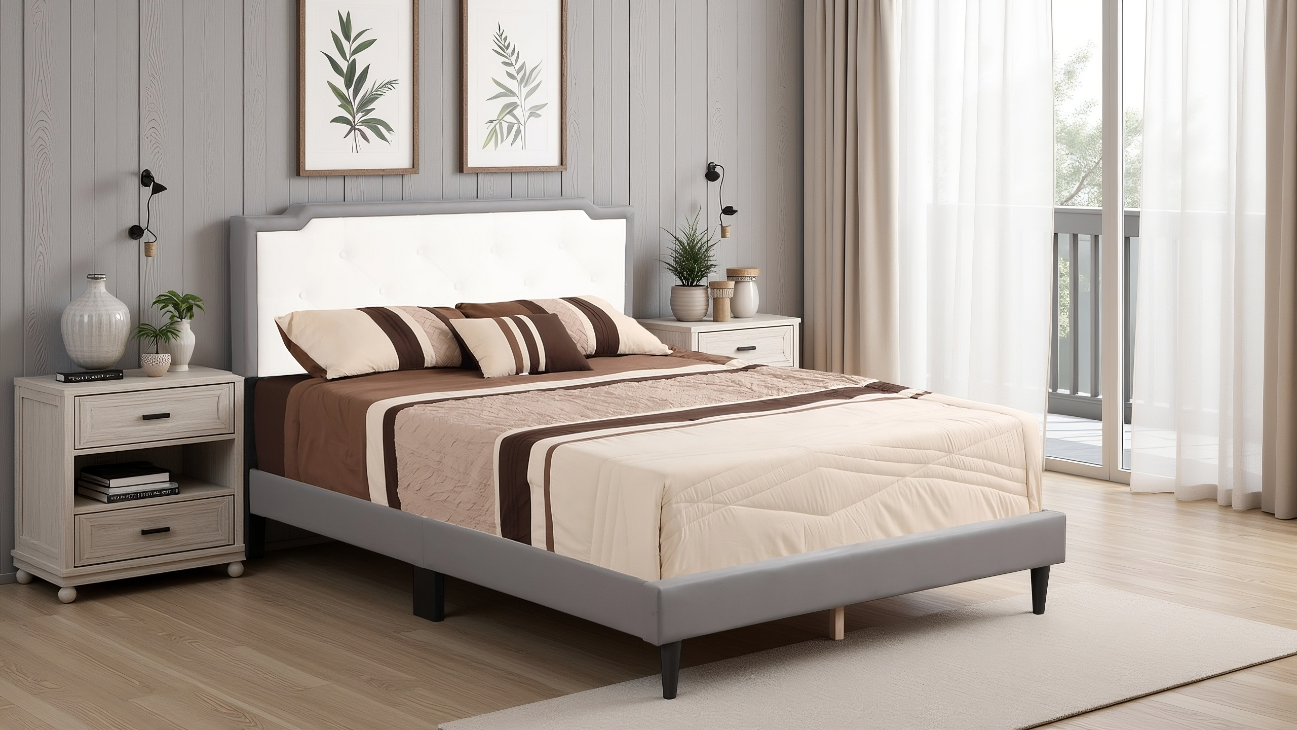 Elite Space Living Getafe Light Grey White Full Bed