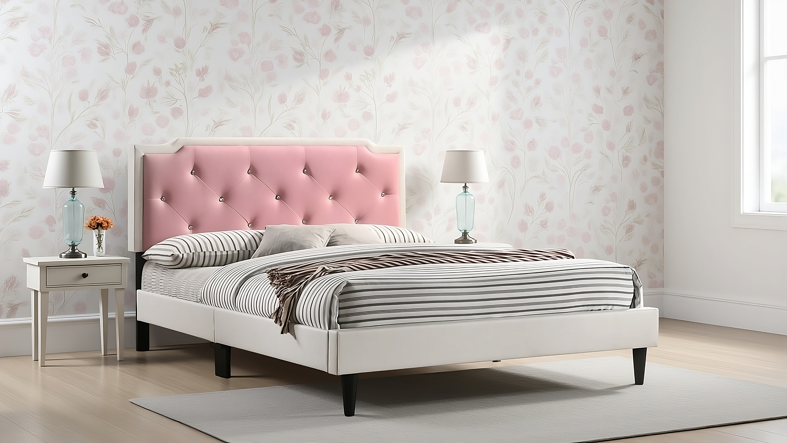 Elite Space Living Getafe White Pink Full Bed
