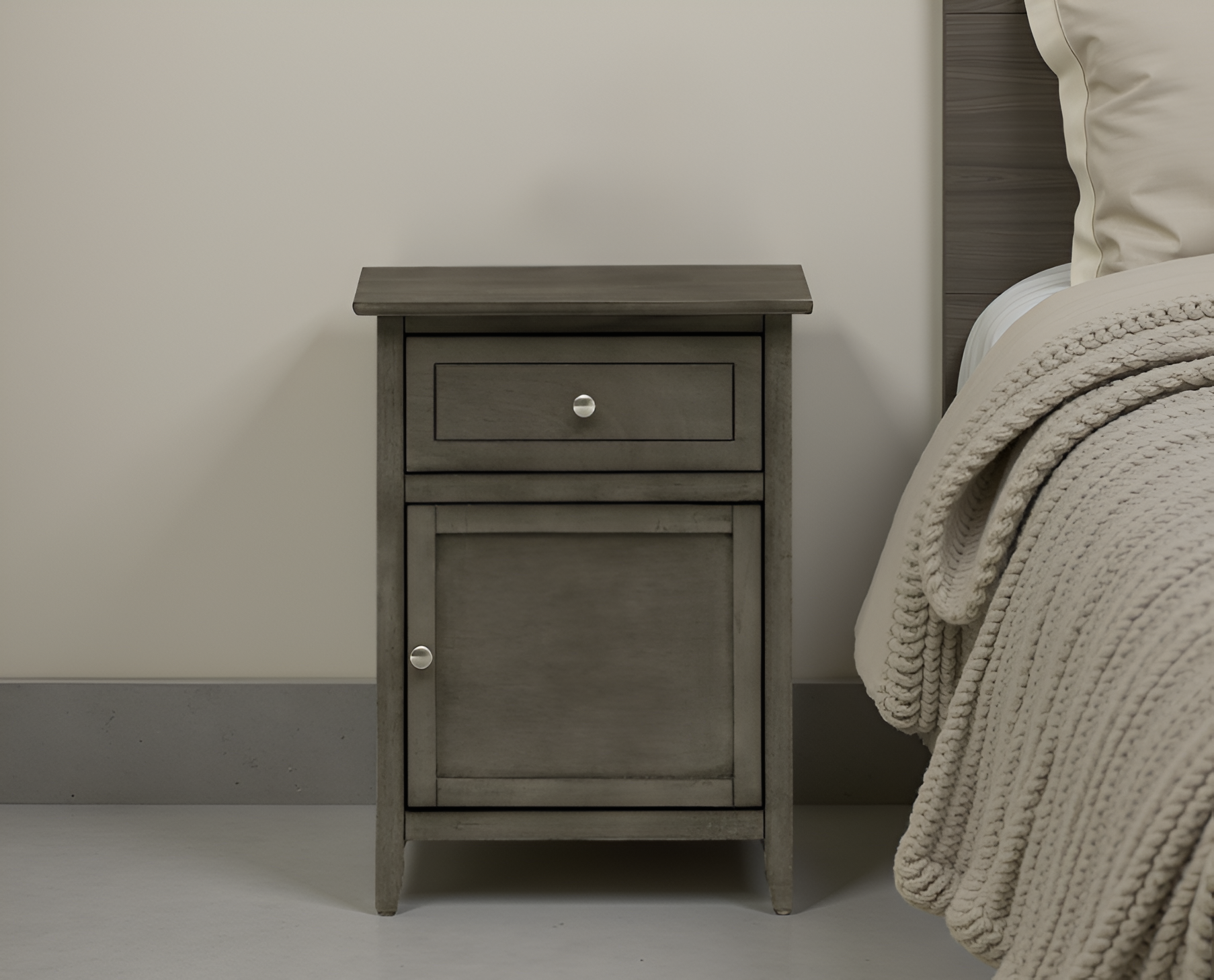 Elite Space Living Paranhos Gray 1 Drawer 1 Door Nightstand