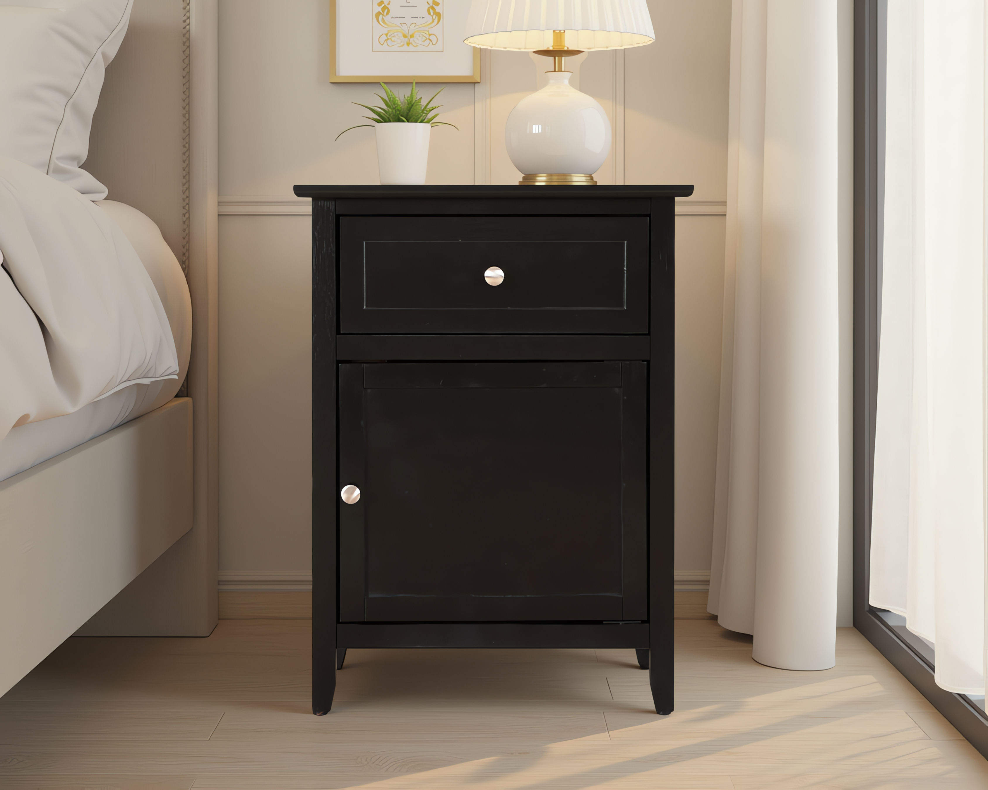 Elite Space Living Paranhos Black 1 Drawer 1 Door Nightstand