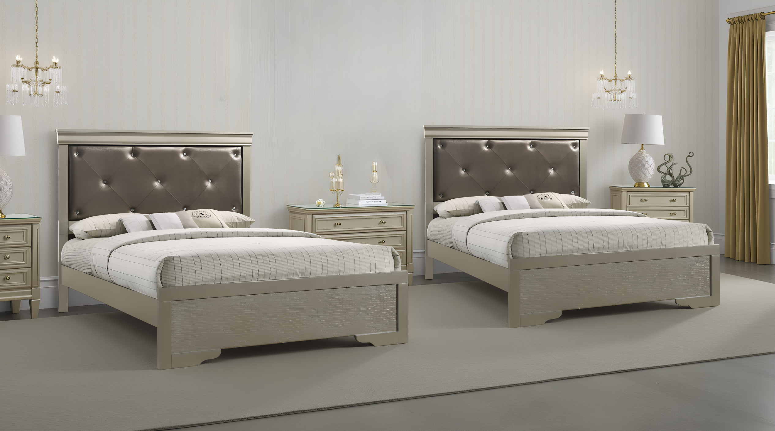 Elite Space Living Utrecht Silver Champagne Tufted Full Bed