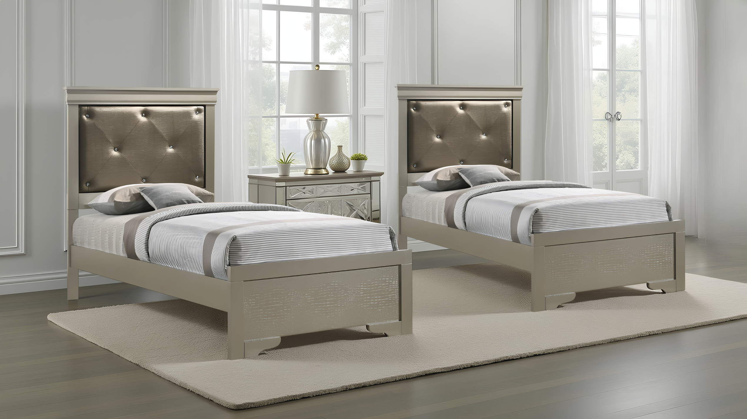 Elite Space Living Utrecht Silver Champagne Tufted Twin Bed