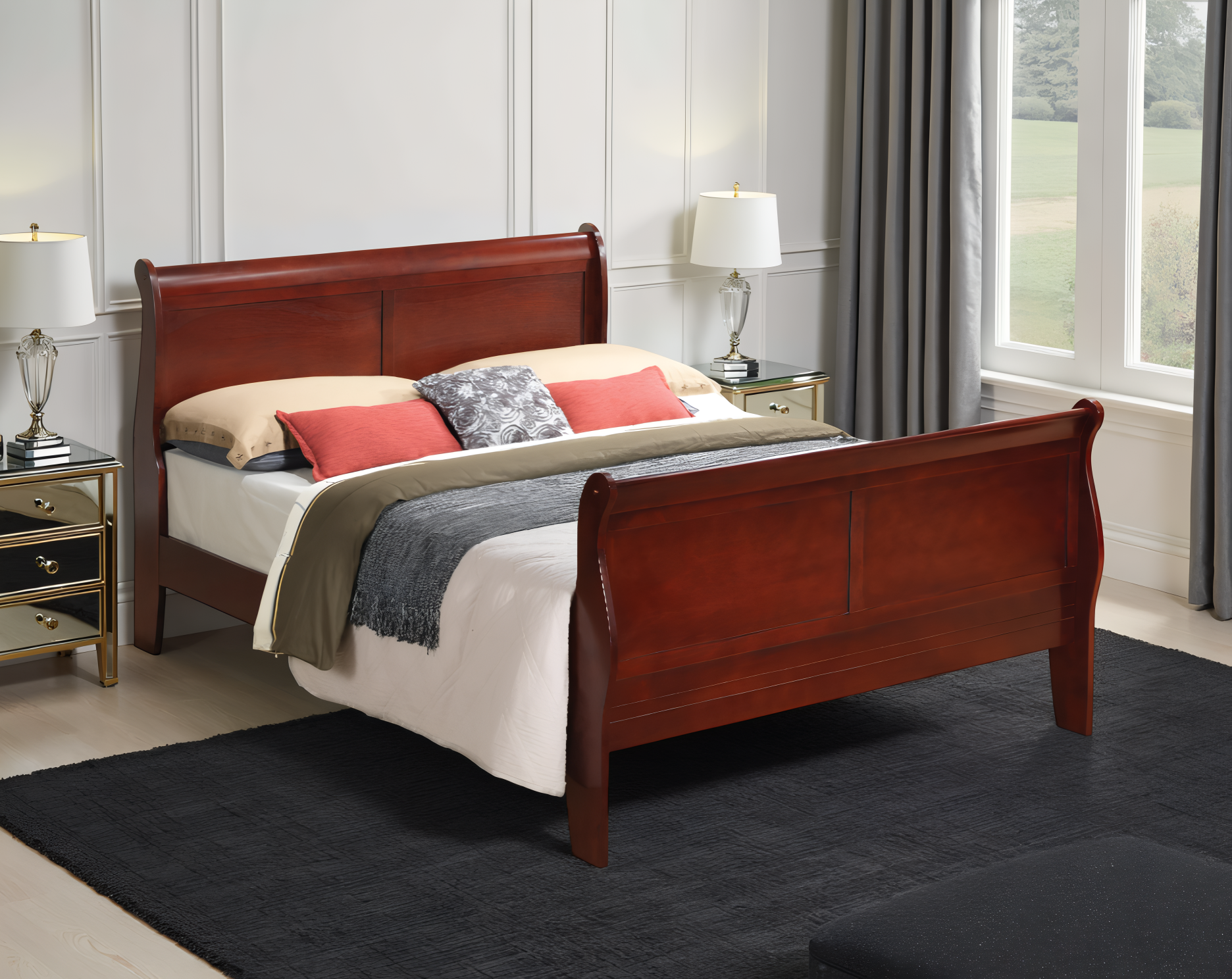 Elite Space Living Roskilde Cherry Full Sleigh Bed