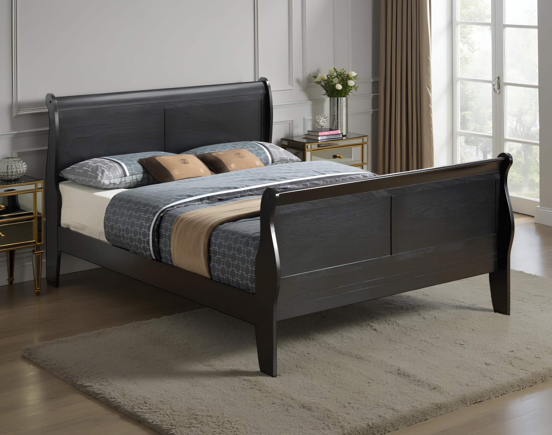 Elite Space Living Roskilde Black Full Sleigh Bed