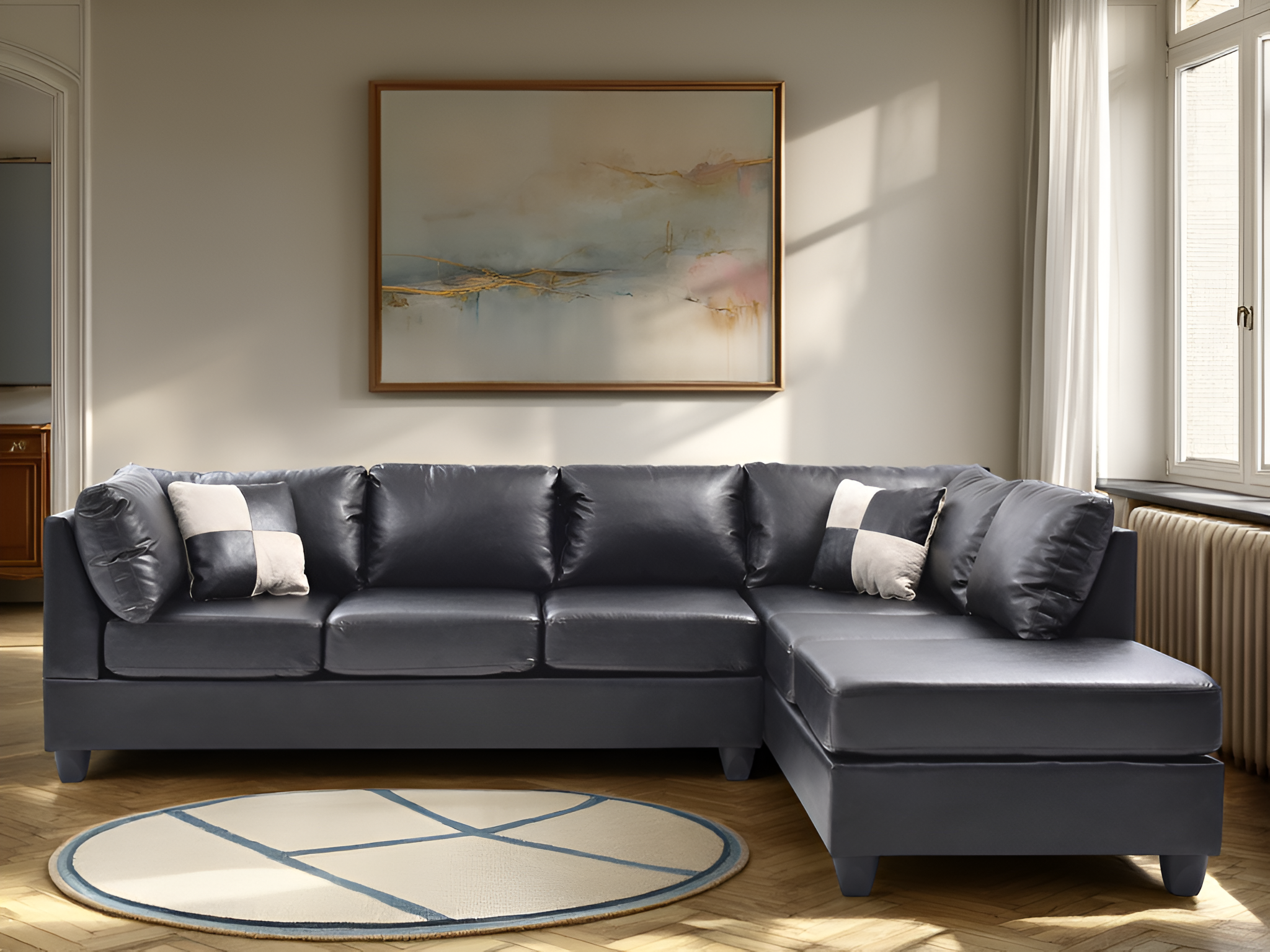 Elite Space Living Belize Black Faux Leather Sectional