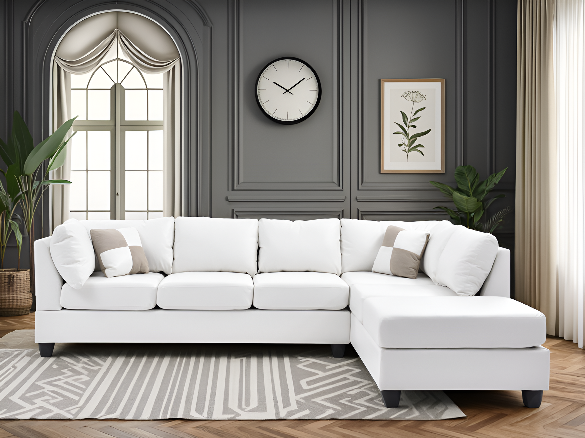 Elite Space Living Belize White Faux Leather Sectional