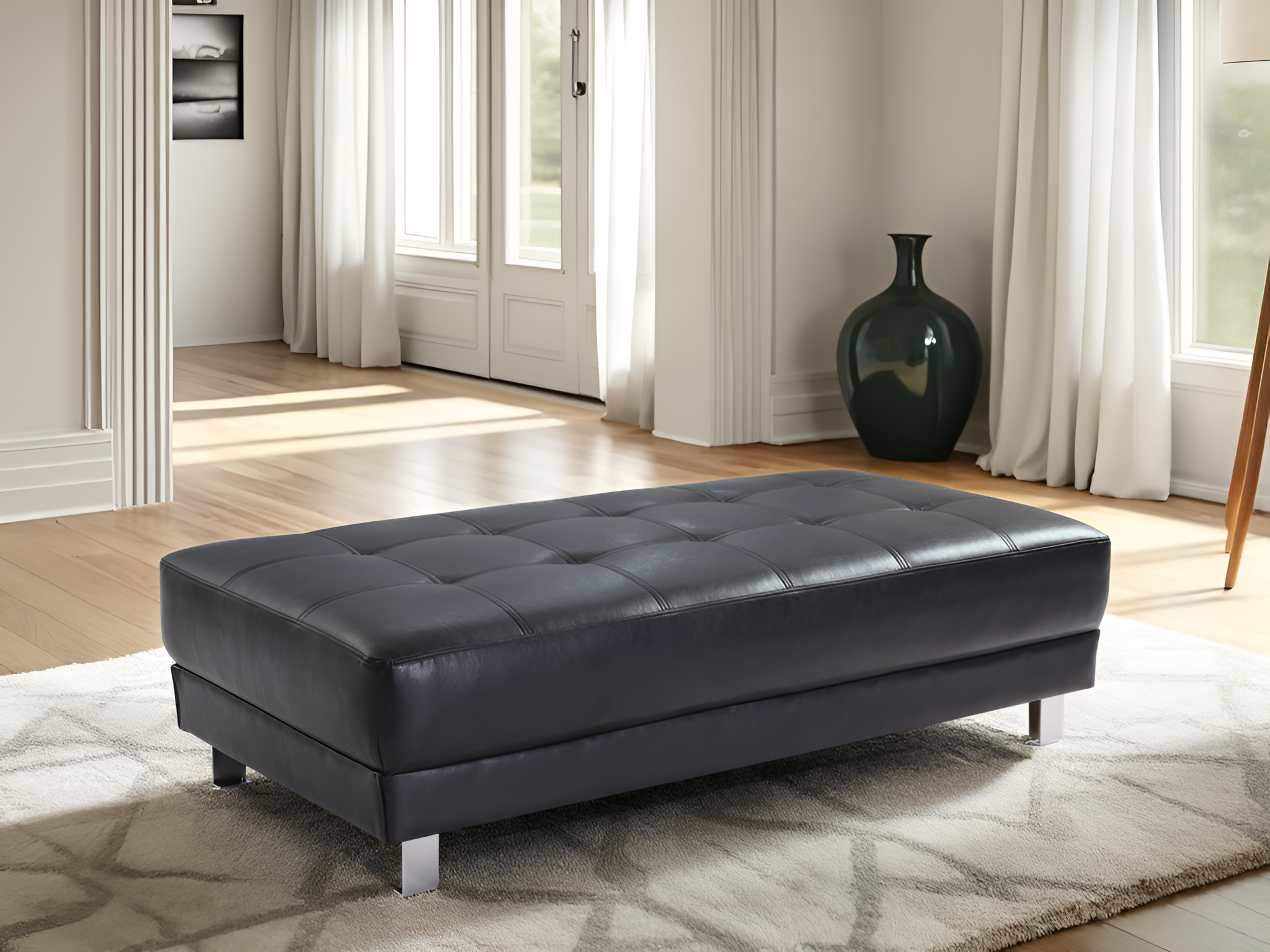 Elite Space Living Manaus Black Faux Leather Ottoman