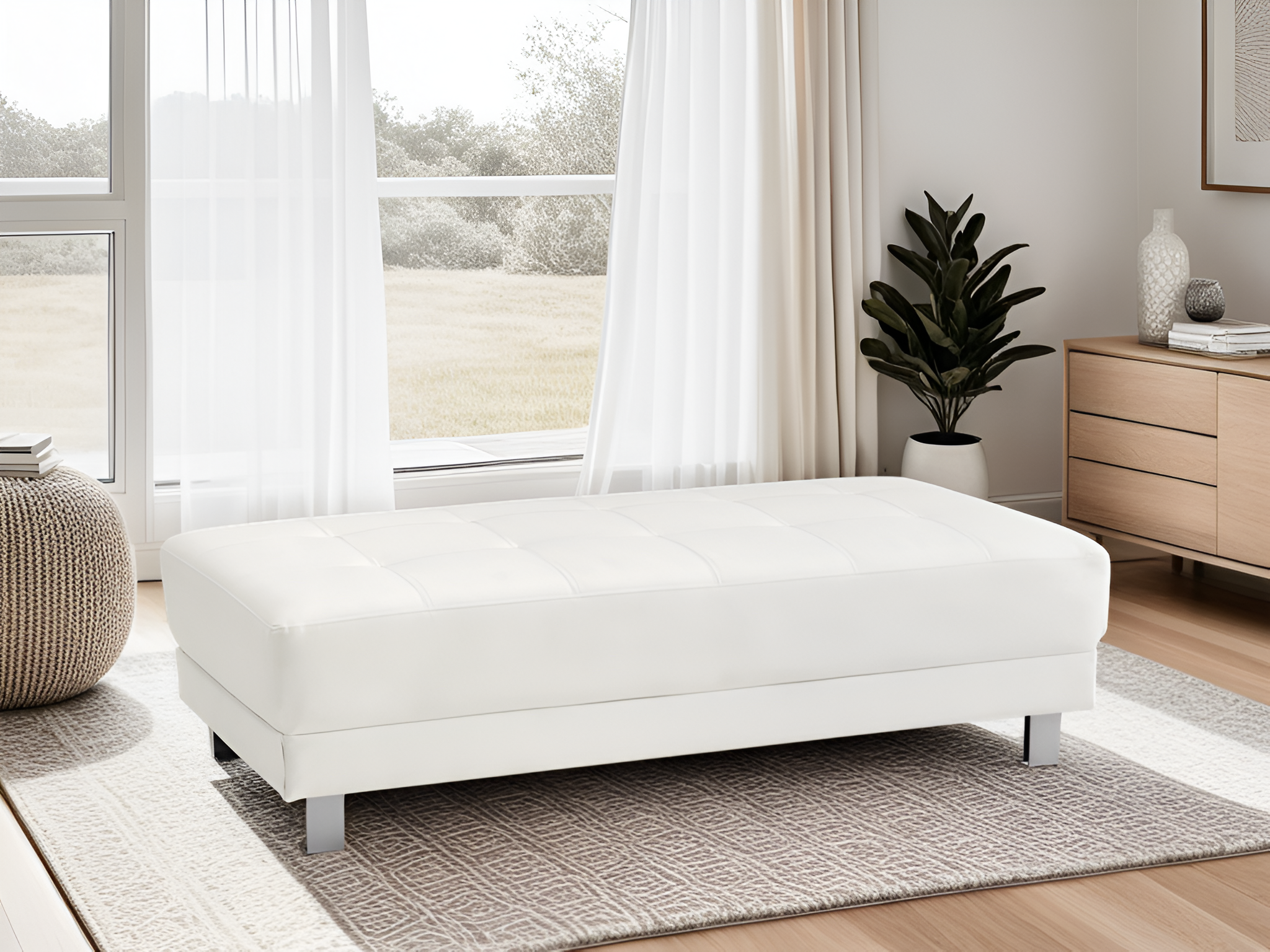 Elite Space Living Manaus White Faux Leather Ottoman