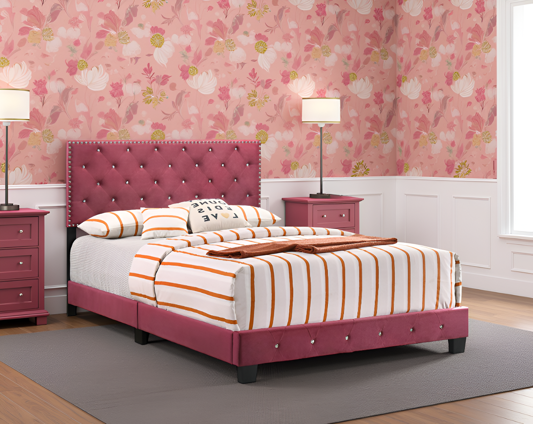 Elite Space Living Modena Cherry Velvet Full Bed