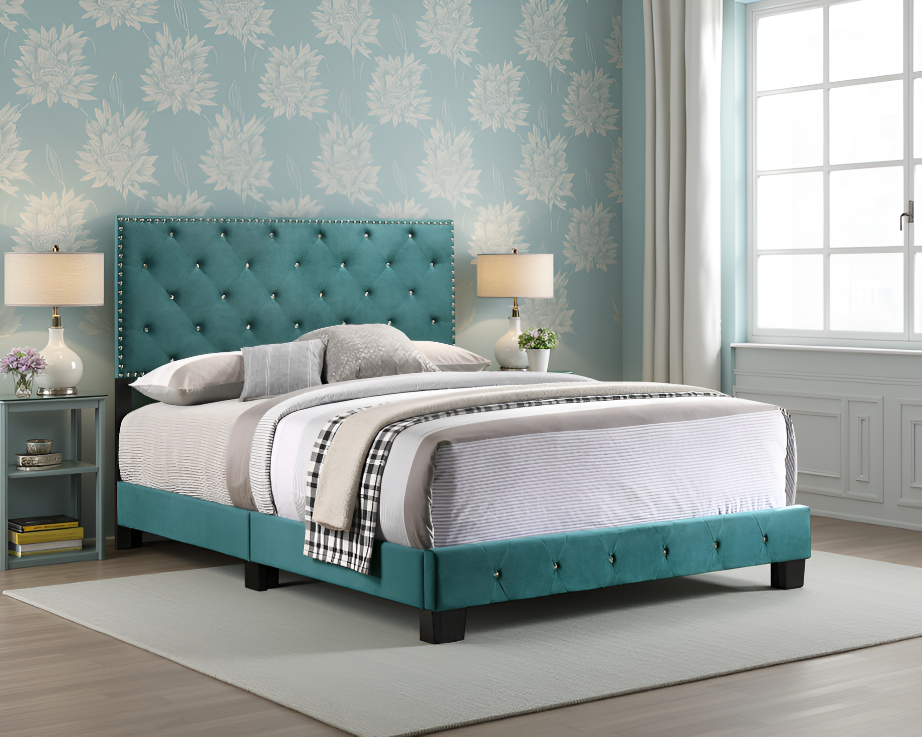 Elite Space Living Modena Green Velvet Full Bed